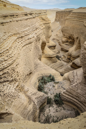Looking down into the Canyon de los Perdidos, a stunning natural formation in the Nazca Desert,...