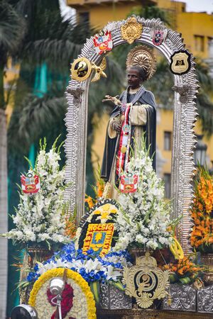 Lima, Peru - Nov 17, 2019: Crowds attend the procession for San Martin de Porres in Lima's main squareのeditorial素材