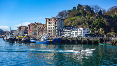San Sebastian, Spain - March 1, 2021: The scenic Basque fishing village of Pasaia, near San Sebastianのeditorial素材