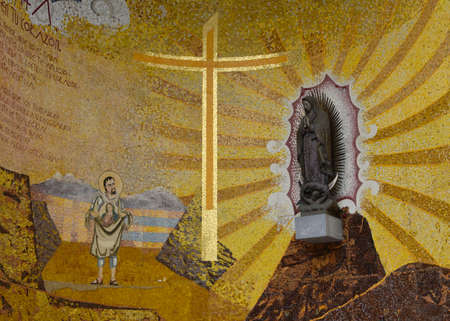 Lourdes, France - 9 Oct, 2021: Religious artwork and mosaics at the entrance to the Sanctuary de Notre Dame Cathedral, Lourdesのeditorial素材