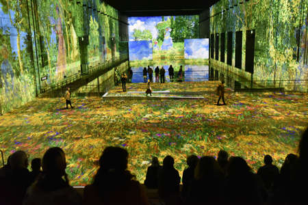 Bordeaux, France - 7 Nov, 2021: The Bassins de Lumieres immersive art exhibitions in the 'base sous-marins' WW2 submarine baseのeditorial素材