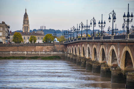 Bordeaux, France - 8 Nov, 2021 Pont de Pierre bridge, over the Garonne river in Bordeaux, Nouvelle Aquitane, Girondeのeditorial素材