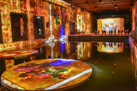 Bordeaux, France - 7 Nov, 2021: The Bassins de Lumieres immersive art exhibitions in the 'base sous-marins' WW2 submarine baseのeditorial素材