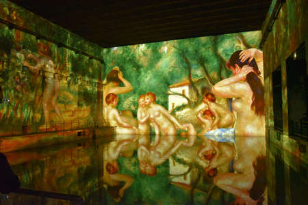 Bordeaux, France - 7 Nov, 2021: The Bassins de Lumieres immersive art exhibitions in the 'base sous-marins' WW2 submarine baseのeditorial素材