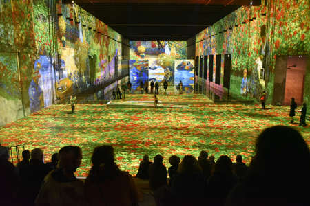 Bordeaux, France - 7 Nov, 2021: The Bassins de Lumieres immersive art exhibitions in the 'base sous-marins' WW2 submarine baseのeditorial素材