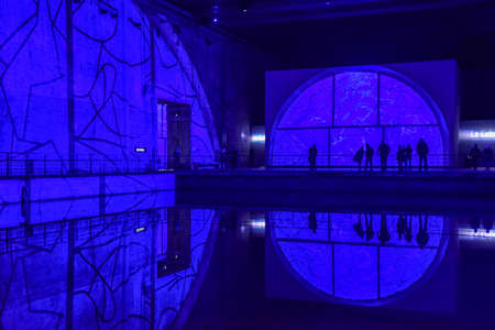 Bordeaux, France - 7 Nov, 2021: The Bassins de Lumieres immersive art exhibitions in the 'base sous-marins' WW2 submarine baseのeditorial素材