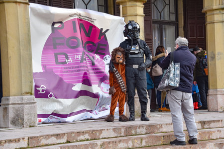 San Sebastian, Spain - 28 Nov, 2021: Star Wars characters at Palacio Miramar in support of Pink Force Dayのeditorial素材