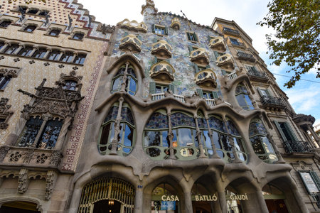 Barcelona, Spain - 22 Nov, 2021: Facade of Casa Batllo by Gaudi, Passeig de Gracia, Barcelona, Catalunya (Catalonia) (Cataluna), Spain, Europeのeditorial素材