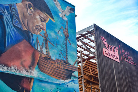 Pasaia, Gipuzkoa, Spain - 26 May, 2022: Historic Whaling Boat reconstruction in the Basque port of Pasaiaのeditorial素材