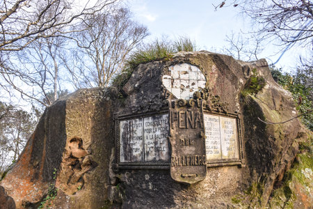 San Sebastian, Spain - Dec 26, 2021: Historic landmarks on the Monte Ulia nature trail on the Basque Coastのeditorial素材