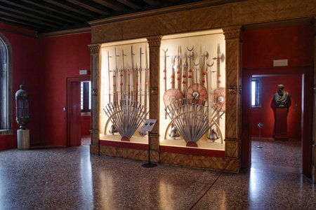 Venice, Italy - 15 Nov, 2022: Medieval Armour on display at the Doge's Palace, Palazzo Ducaleのeditorial素材