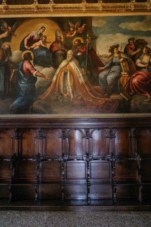 Venice, Italy - 15 Nov, 2022: Ceiling art decoration in the chambers of Palazzo Ducale, Venice, Veneto, Italyのeditorial素材