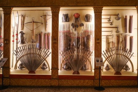 Venice, Italy - 15 Nov, 2022: Medieval Armour on display at the Doge's Palace, Palazzo Ducaleのeditorial素材