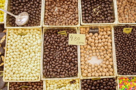 Bologna, Italy - 18 Nov, 2022: Chocolates on sale at a market in Bolognaのeditorial素材