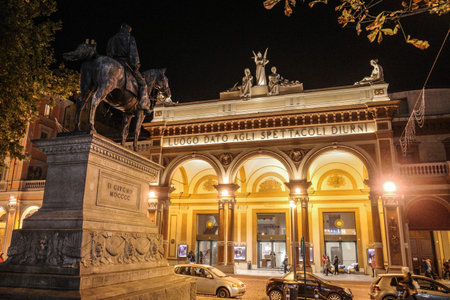 Bologna, Italy - 16 Nov, 2022: Monument to Giusepee Garibaldi in front of the Arena del Sol Theatreのeditorial素材