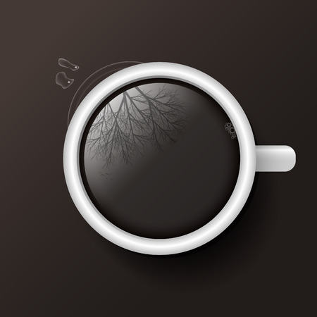 cup of hot coffee with reflection of tree top viewのイラスト素材