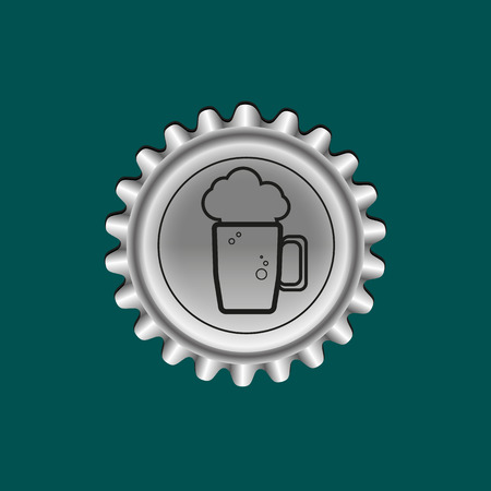 illustration beer bottle cap top view with a beer mugのイラスト素材