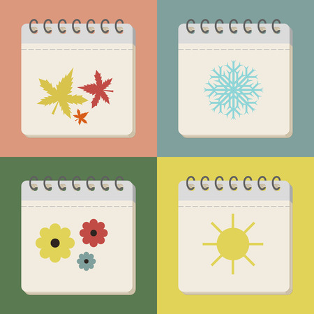 seasons on the calendar in vintage style flatのイラスト素材