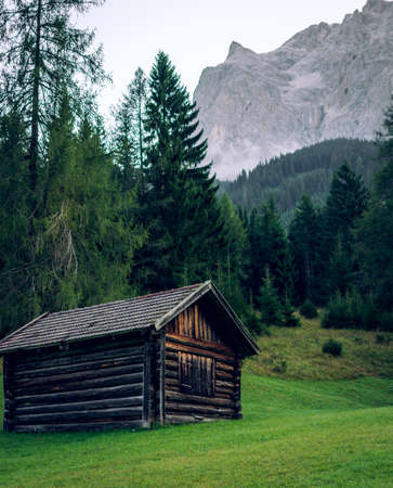 Hay hut on the meadow in the foothills of the Alpsの写真素材