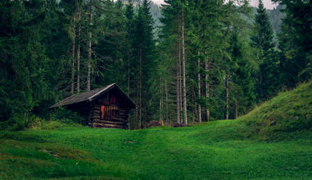 Hay hut on the meadow in the foothills of the Alpsの写真素材