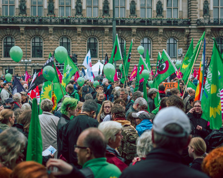 Hamburg, Germany - July 2nd 2017: Colorful and peaceful demonstration against climate change and g20...