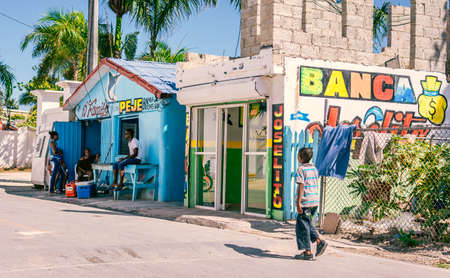 Punta Cana, Dominican Republic - April 3, 2016: Dominican Republic rural street village viewのeditorial素材