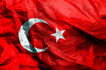 Turkish flag texture crumpled upの写真素材