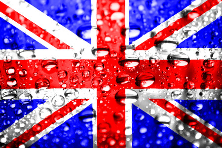 UK flag covered in rain dropsの写真素材