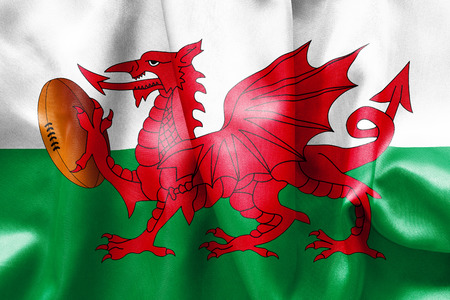 Welsh flag texture with a dragon holding a rugby ballの写真素材