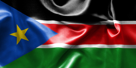 South Sudan flag texture creased and crumpled up with light and shadowsの写真素材