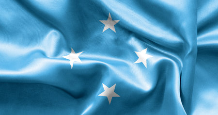 Micronesia flag texture creased and crumpled up with light and shadowsの写真素材