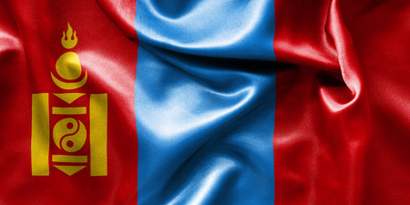 Mongolia flag texture creased and crumpled up with light and shadowsの写真素材