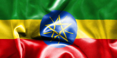 Ethiopia flag texture creased and crumpled up with light and shadowsの写真素材