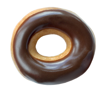 Chocolate covered ring donut on an isolated whiteの写真素材