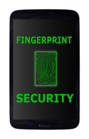 Mobile phone fingerprint security message on an isolated white background with a clipping pathの写真素材