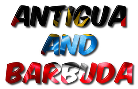 Antigua and Barbuda word with a flag texture on an isolated white background