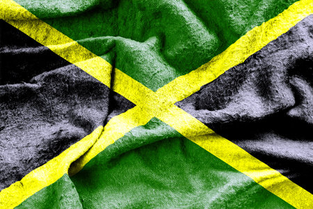 Jamaica flag with a grungy worn fabric texture 3D illustrationの写真素材