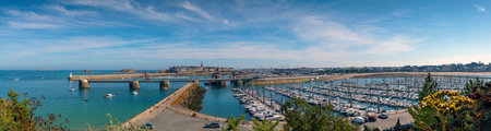 Saint Malo, Brittany, France - July 5, 2017: Panoramic landscape view of Saint Malo and Port des Sablons on a warm summer dayのeditorial素材