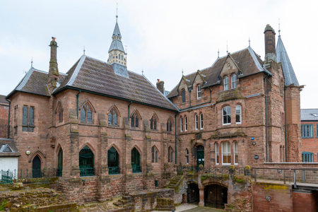 Coventry, West Midlands, UK - April 7, 2018: Historic Blue Coat School buildings in Coventry on a...