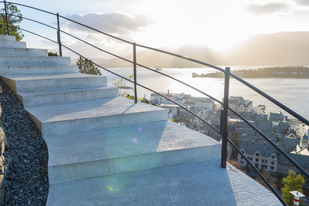 Stairs of the viewpoint, lesundの写真素材