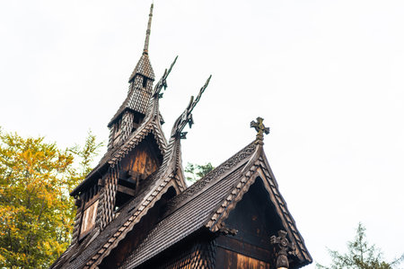 Norwegian wooden church near Bergen (Stabkirche Fantoft)の写真素材