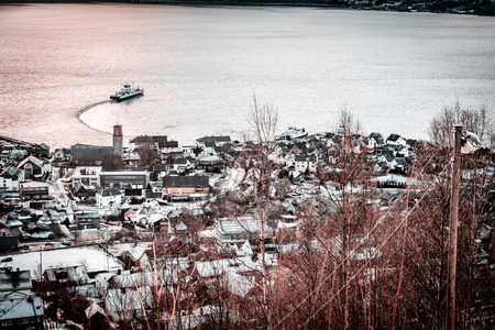Volda (norway) in winter, aerial Viewの写真素材