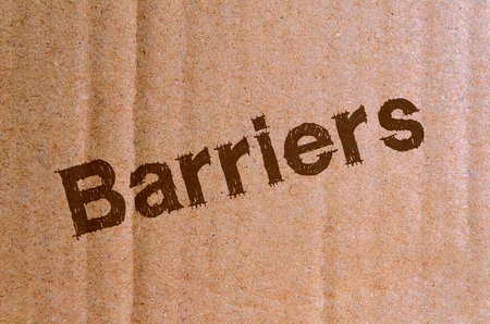 Barriers - carton, cardboard with brown lettersの写真素材
