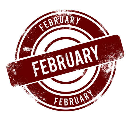 February - red round grunge button, stampの写真素材