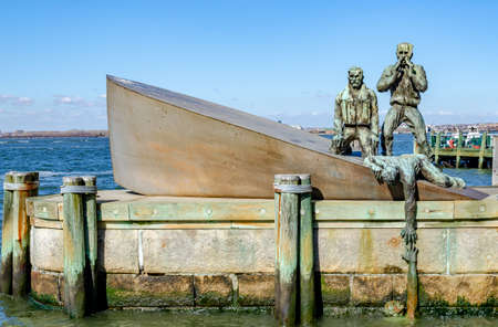 American Merchant Mariners' Memorial close-up at Hudson River, New York City during winter day with clear sky, horizontalのeditorial素材