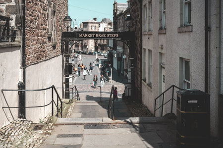 Market Brae steps with sign at Invergordon, Scotland