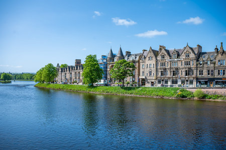 Columbia Hotel and residential buildings at Inverness with river in front, Scotland