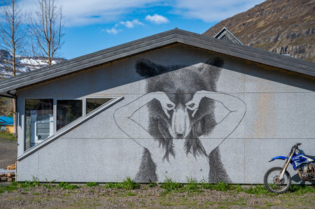 Bear Women Art at a Building Facade at Seydisfjordur, Icelandのeditorial素材