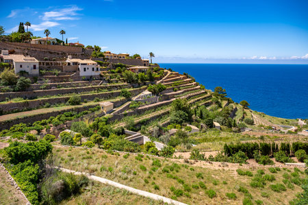 View of Banyalbufar. Majorca Cityscape during great weather, sea in the background, horizontal shot,...