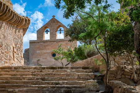 clock tower, Mallorca during great weather, trees in front, Majorcaの写真素材